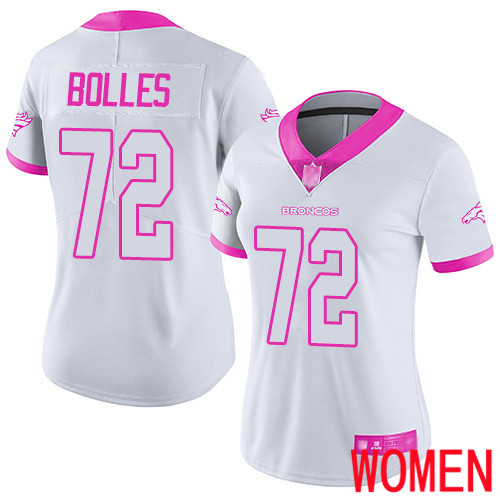 Women Denver Broncos #72 Garett Bolles Limited White Pink Rush Fashion Football NFL Jersey